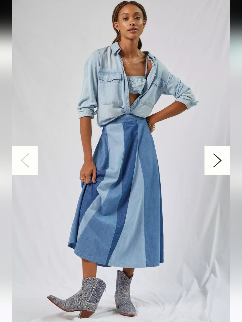 Anthropologie Love The Label Colorblocked Denim Midi Skirt